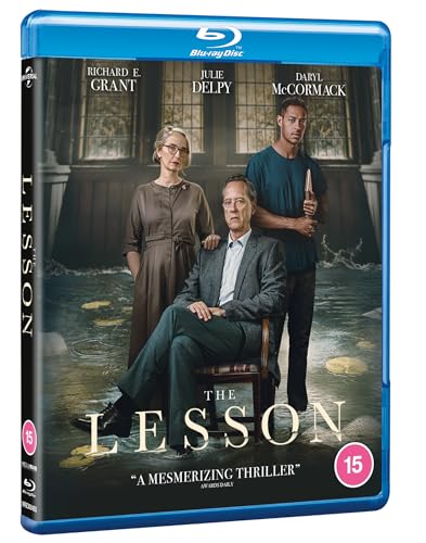 The Lesson" Blu-ray cover featuring three people in a moody, atmospheric scene.