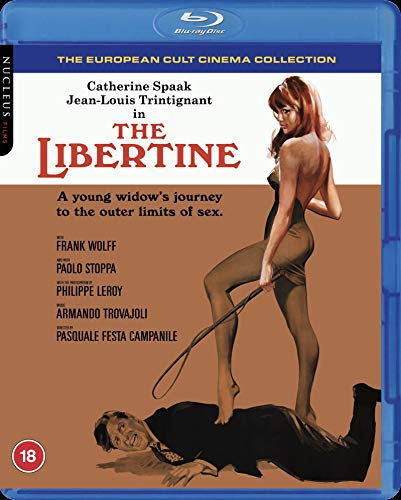 Blu-ray cover for "The Libertine" featuring Catherine Spaak and Jean-Louis Trintignant.
