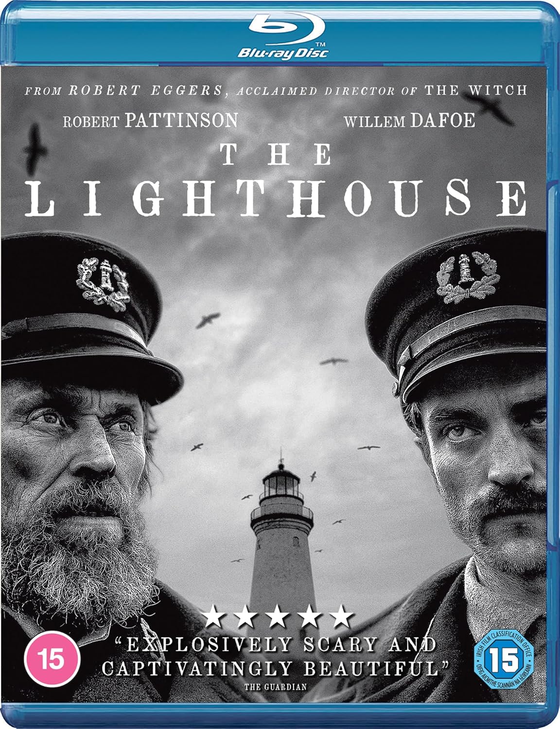 Blu-ray cover for “The Lighthouse” featuring two men and a lighthouse.