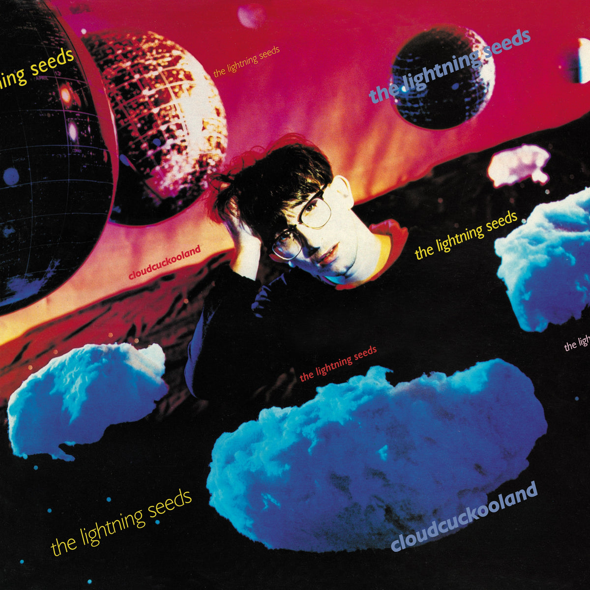 Vinyl album cover for The Lightning Seeds’ “Cloudcuckooland” featuring a man and clouds.