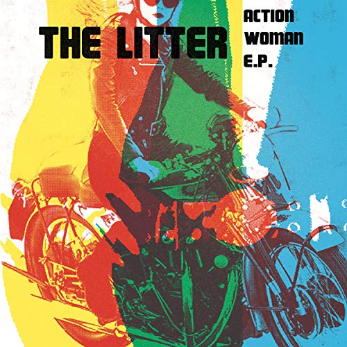 Vinyl record cover featuring a woman on a motorcycle, with bold, colorful graphics.