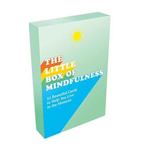 Box of mindfulness cards with a yellow sun and blue wave design.