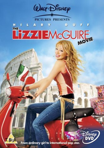 DVD cover for "The Lizzie McGuire Movie" featuring Hilary Duff on a scooter.