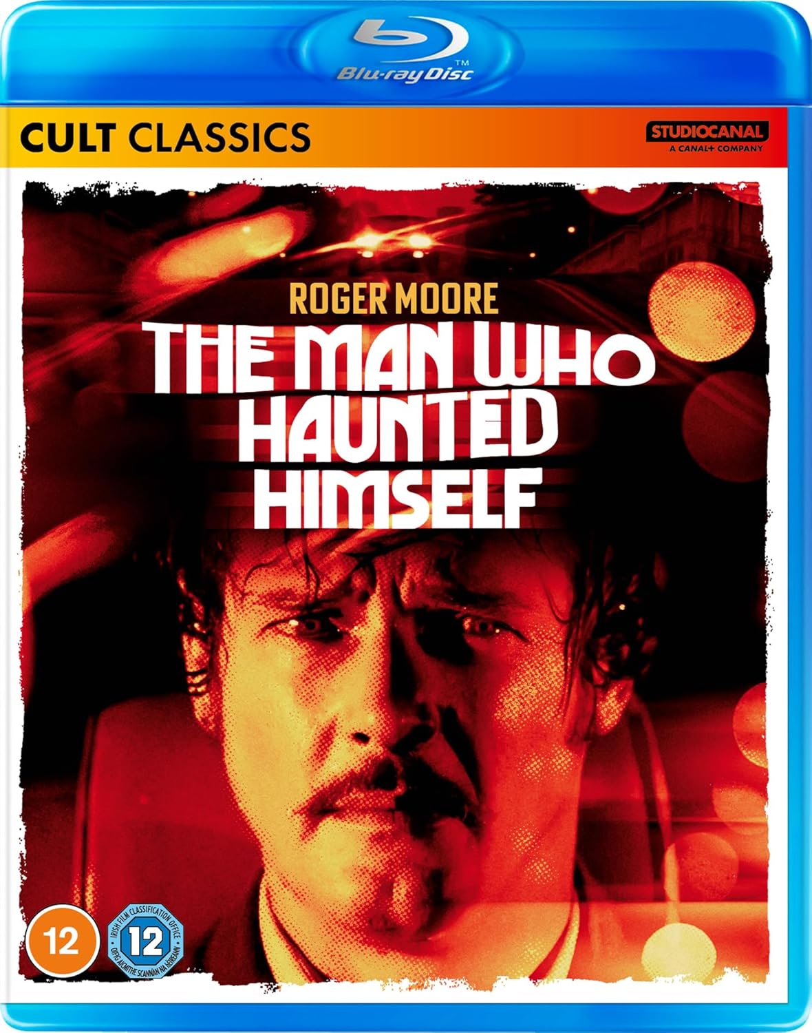 Blu-ray cover for "The Man Who Haunted Himself" featuring Roger Moore.