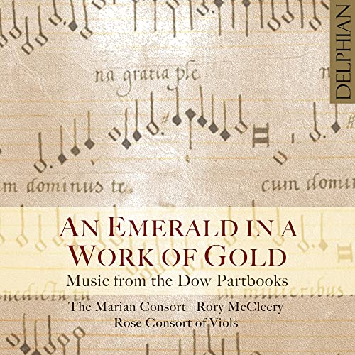 CD cover with antique musical notation and gold lettering.