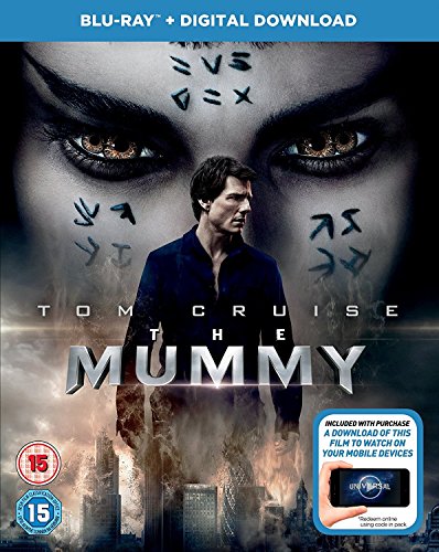 "Blu-ray case for 'The Mummy' starring Tom Cruise, with a haunting cover image."