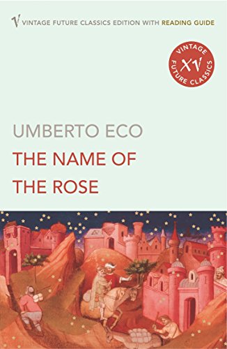 Book cover: "The Name of the Rose" by Umberto Eco, with medieval illustration.