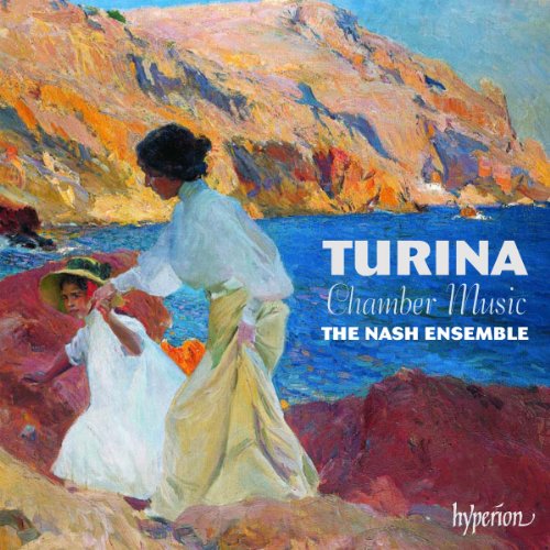 "CD cover with a painting of two women by the sea, titled 'Turina Chamber Music'."