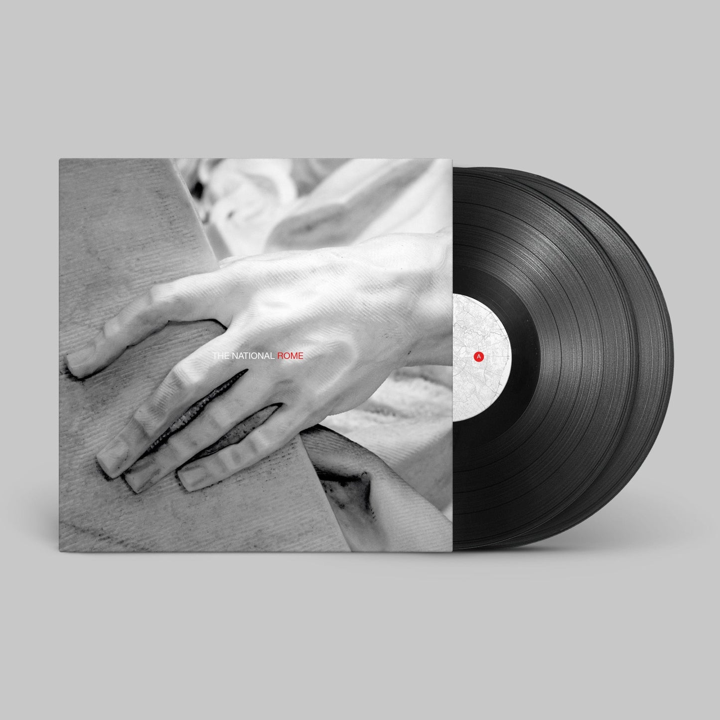 The National’s “Rome” vinyl record with a black and white cover.