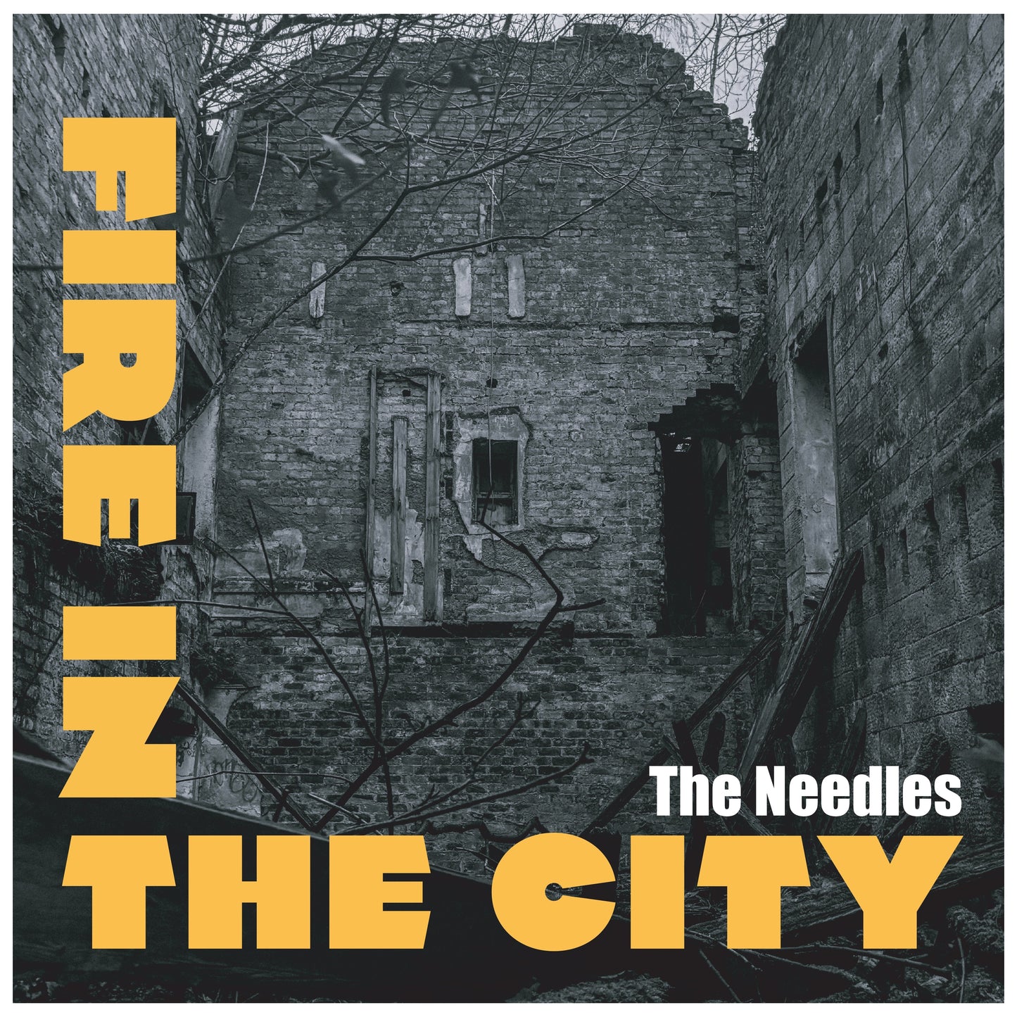 Album cover for "Fire In The City" by The Needles, showing a ruined building.