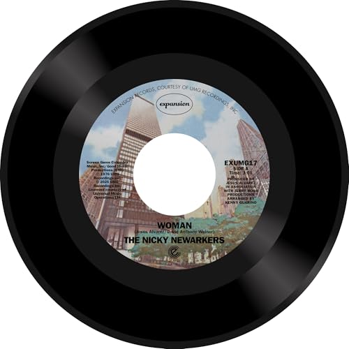 Black vinyl record with a blue and orange label featuring building imagery.