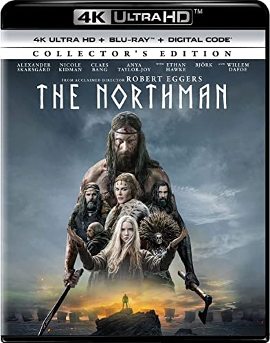 The Northman" Blu-ray cover featuring Alexander Skarsgård and Anya Taylor-Joy.