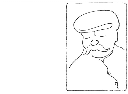 Line drawing of a man with a cap and large mustache.