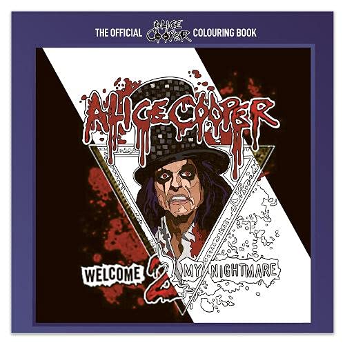Alice Cooper colouring book cover: half-tone portrait with dripping text.
