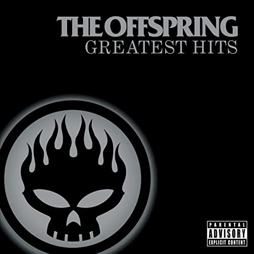 The Offspring Greatest Hits album cover with a black flaming skull logo on black.