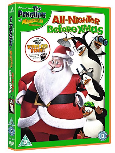 DVD cover featuring Santa Claus and the four penguins from Madagascar.