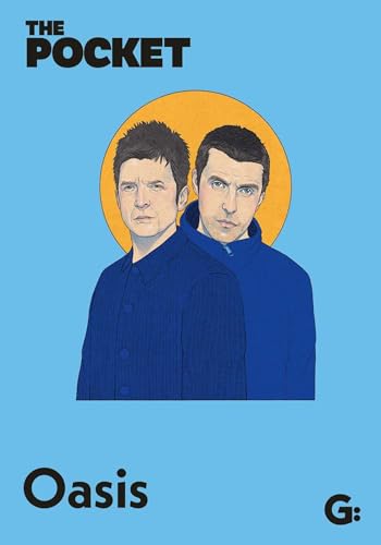 Illustrated portrait of Liam and Noel Gallagher of Oasis, blue background.
