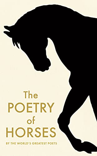 Black silhouette of a horse on a cream background with gold text.