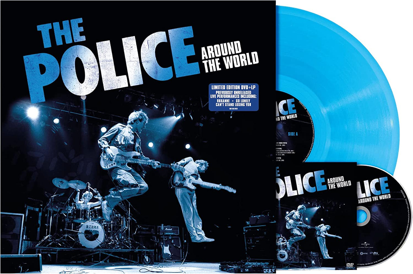 The Police “Around The World” limited edition blue vinyl LP and DVD.