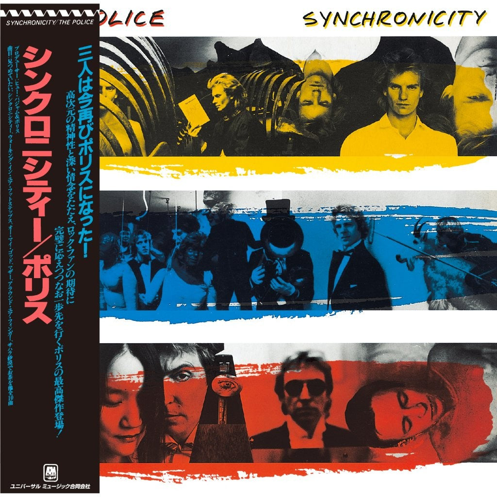 “Synchronicity” album cover by The Police, featuring band members in collage.