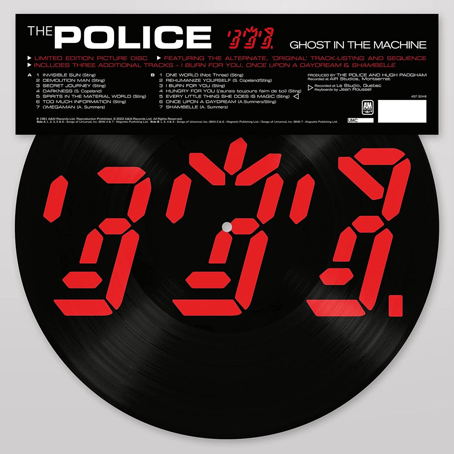 The Police āGhost in the Machineā vinyl record with red lightning design.