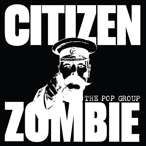 Black and white album cover with zombie in military hat.