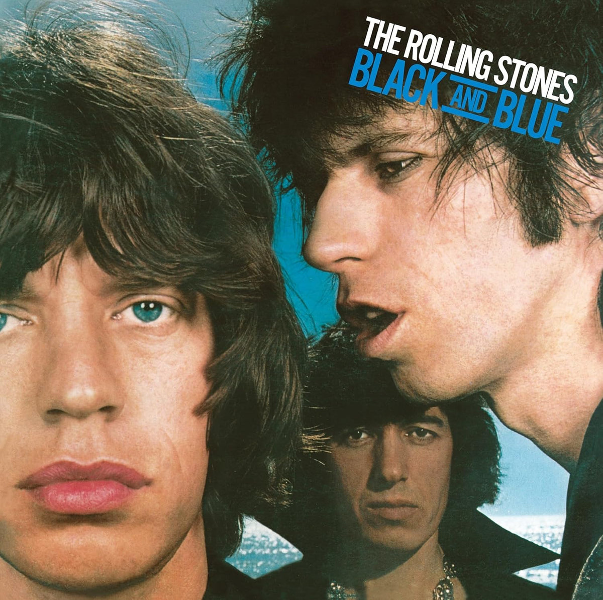 Album cover for The Rolling Stones’ “Black and Blue” featuring band members.