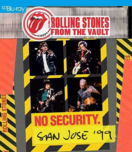 "Blu-ray cover featuring The Rolling Stones performing on stage, with caution tape design."