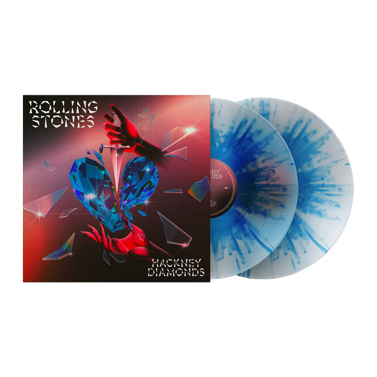 Rolling Stones “Hackney Diamonds” vinyl album with splatter discs and jewel imagery.