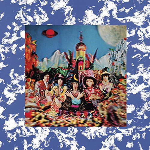 The Rolling Stones album cover with band members in a colorful, surreal landscape.