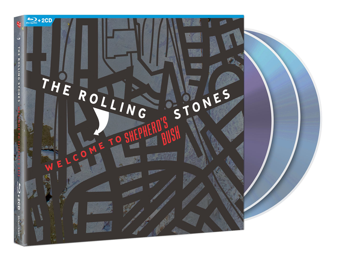 The Rolling Stones "Welcome to Shephards Bush" CD case, angled view.