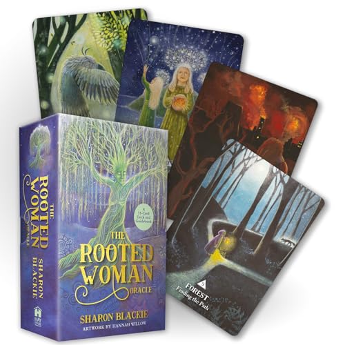 The Rooted Woman Oracle box set with illustrated cards fanned out behind it.