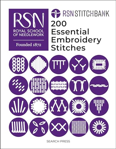 Book cover titled RSN Stitch Bank featuring a grid of various embroidery stitch icons.