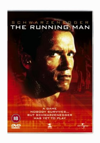 DVD cover for "The Running Man" featuring Arnold Schwarzenegger’s portrait.