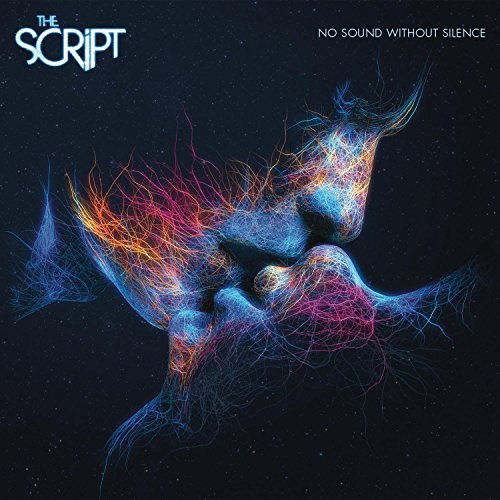 Two faces kissing, formed by glowing, colorful, fiber-optic-like lines against a dark starry background.