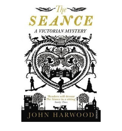 Book cover for "The Seance" featuring ornate black and white Victorian scene.