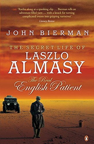 Book cover: “The Secret Life of Laszlo Almasy” with desert landscape.