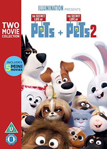 DVD cover featuring cartoon pets with a red banner and movie titles.