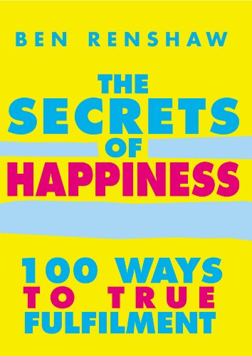 Yellow book cover with blue and pink text: "The Secrets of Happiness".