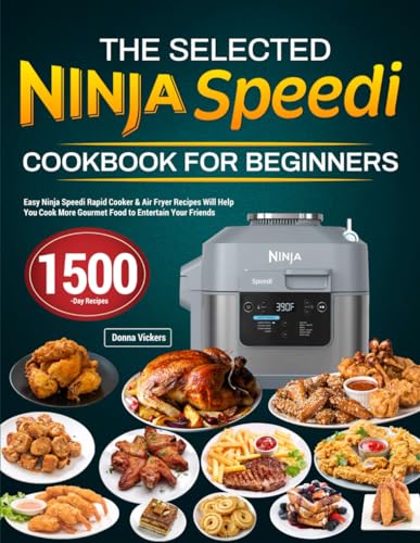 Cookbook cover featuring a Ninja Speedi cooker and prepared food dishes.