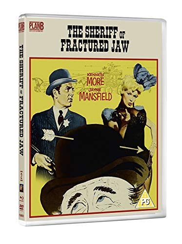 Blu-ray cover for "The Sheriff Of Fractured Jaw" with actors and arrows.