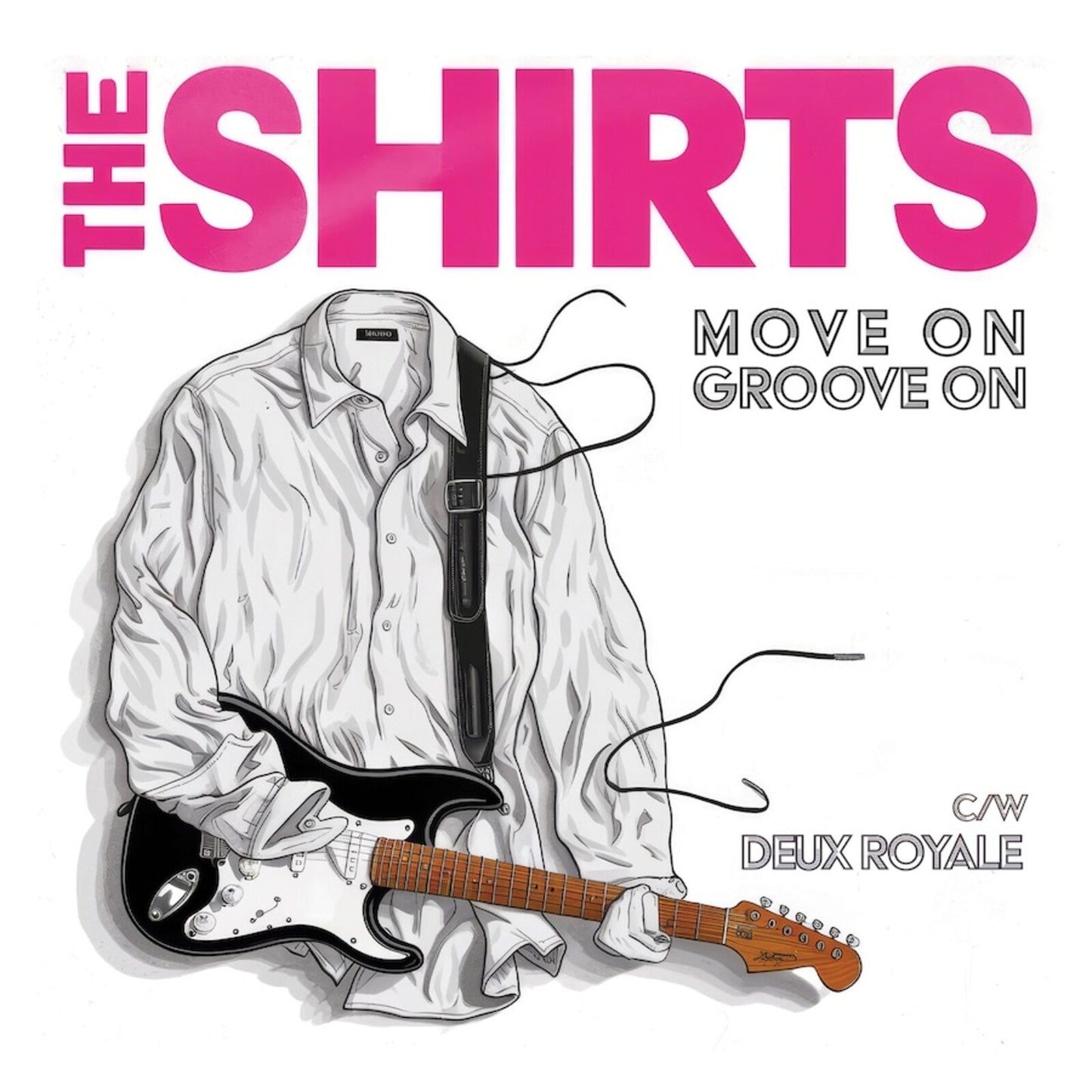 Album cover for “The Shirts - Move On Groove On” with guitar and shirt.