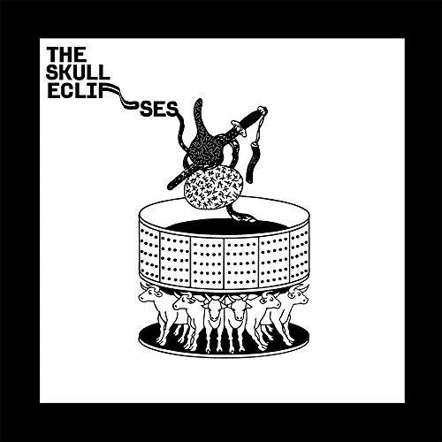 Black and white album cover with a skull, drum, and goats illustration.