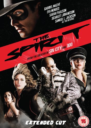 The Spirit" DVD cover featuring masked hero, Samuel L. Jackson, and women.