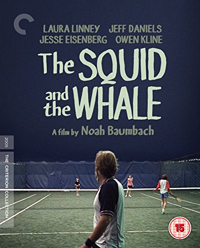 "Blu-ray cover for 'The Squid and the Whale' with tennis scene and cast names."