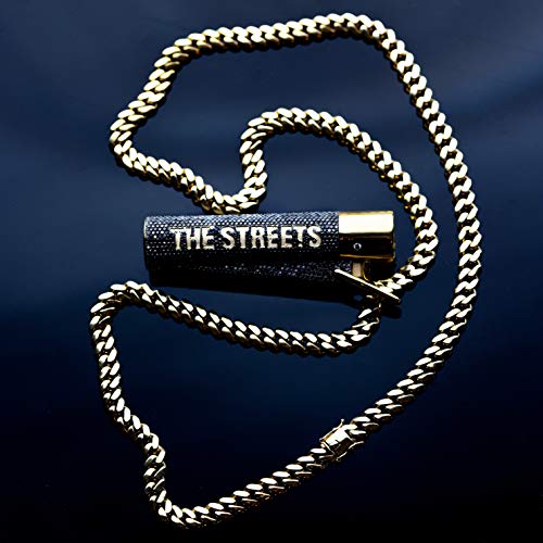 Gold chain framing a black lighter with "The Streets" text.
