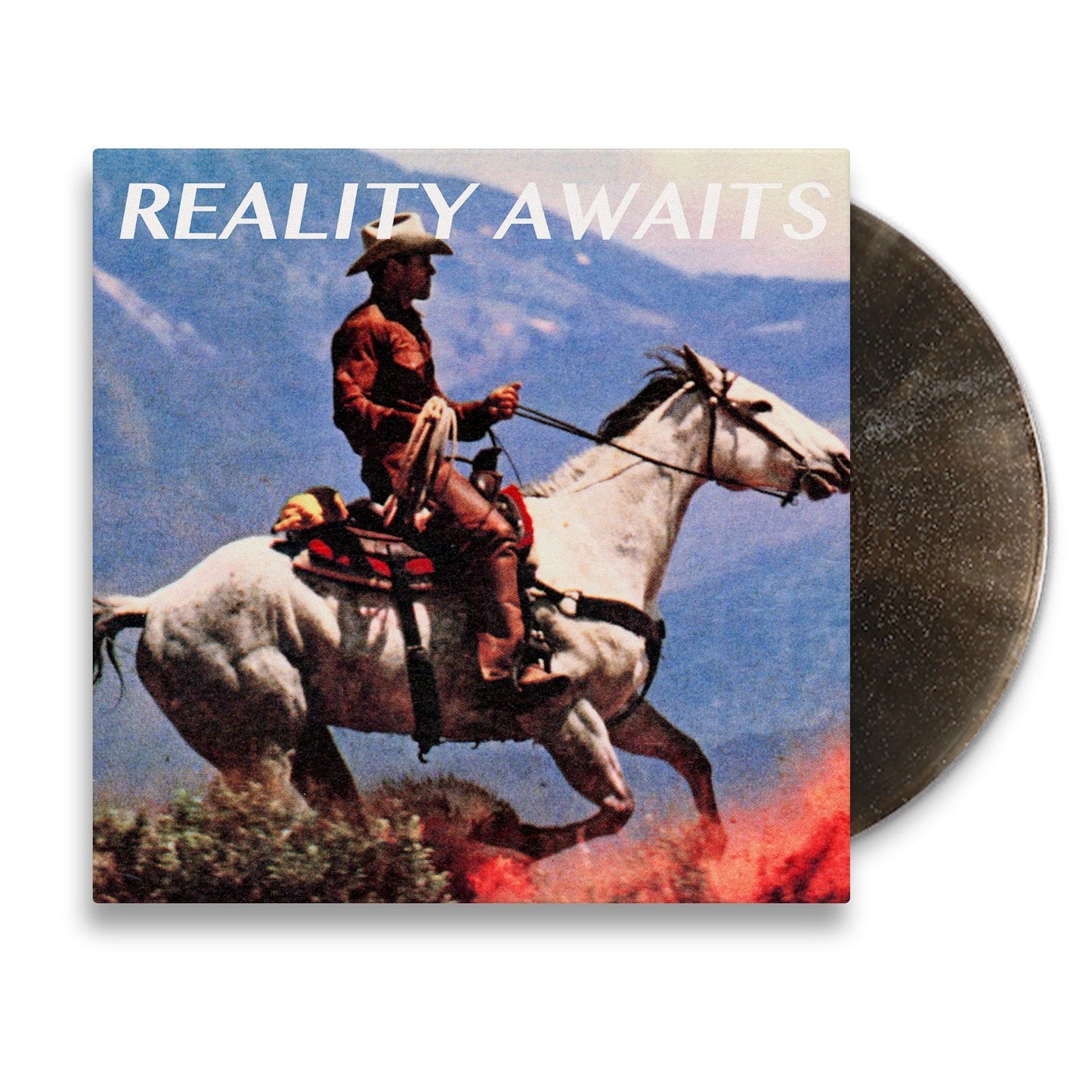 The Strokes "Reality Awaits" vinyl record with cowboy on horseback cover.