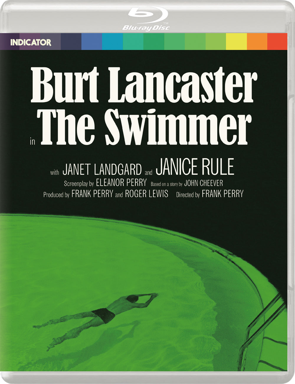 Blu-ray cover for "The Swimmer" featuring a silhouetted figure swimming.