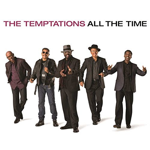 The Temptations band members in suits and hats, posing in a line.