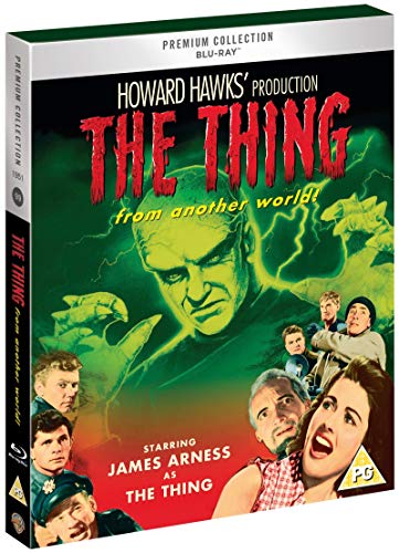 Blu-ray cover art for The Thing From Another World featuring a green alien monster.